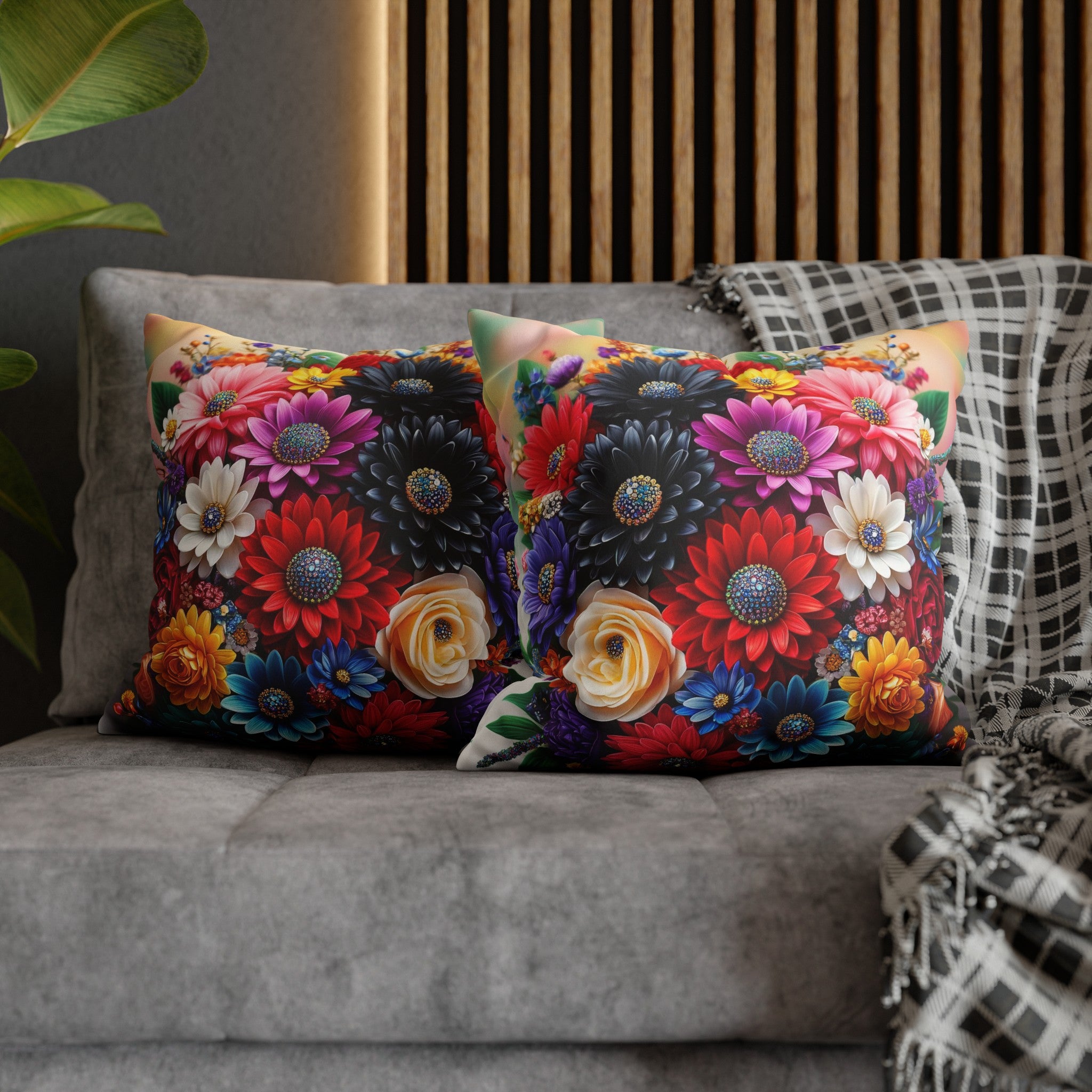 Colourful Bouquet (3) - Suede Square Pillowcase