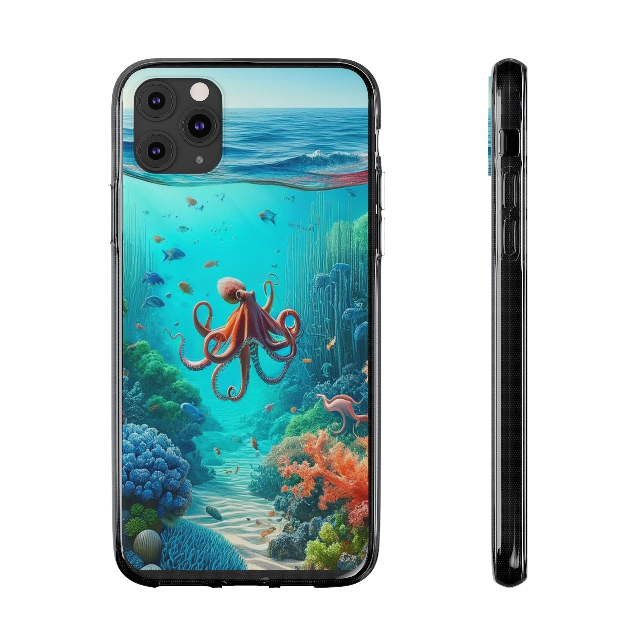 Octopus in turquoise water - Soft Phone Case