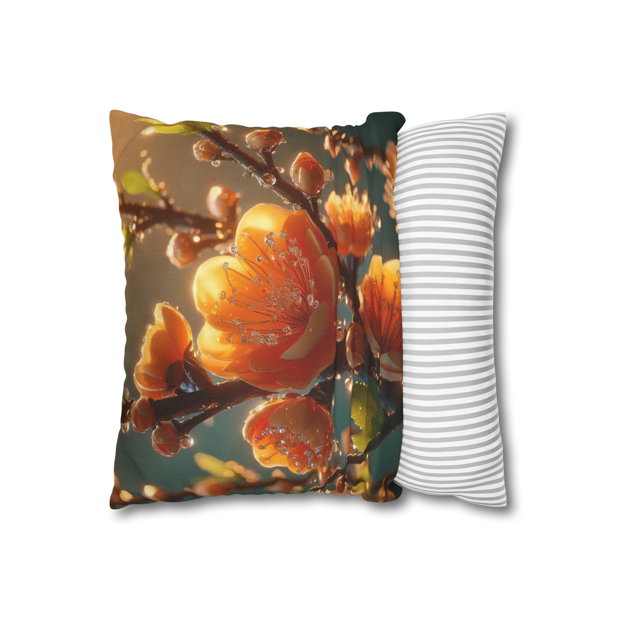 Orange diamond flowers (2) - Polyester Square Pillowcase