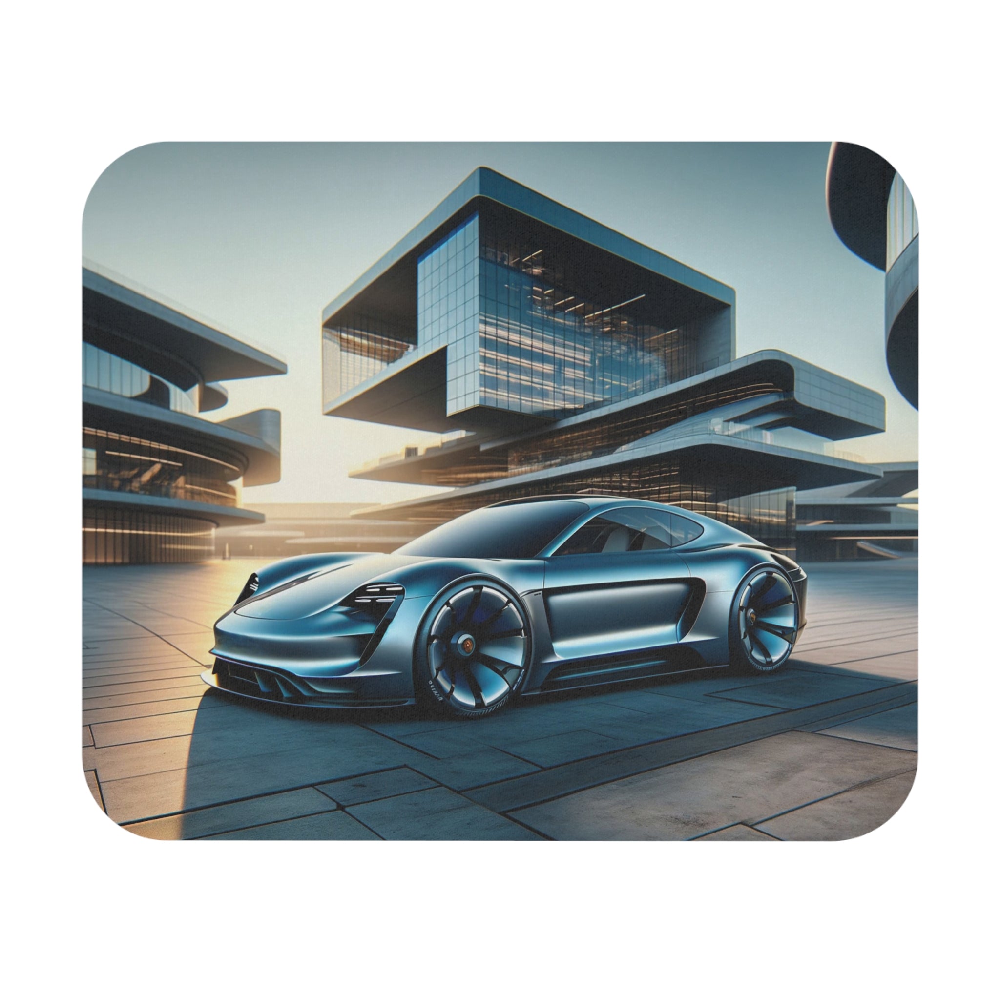 Blue car in front of buildings - Mouse Pad (Rectangle)