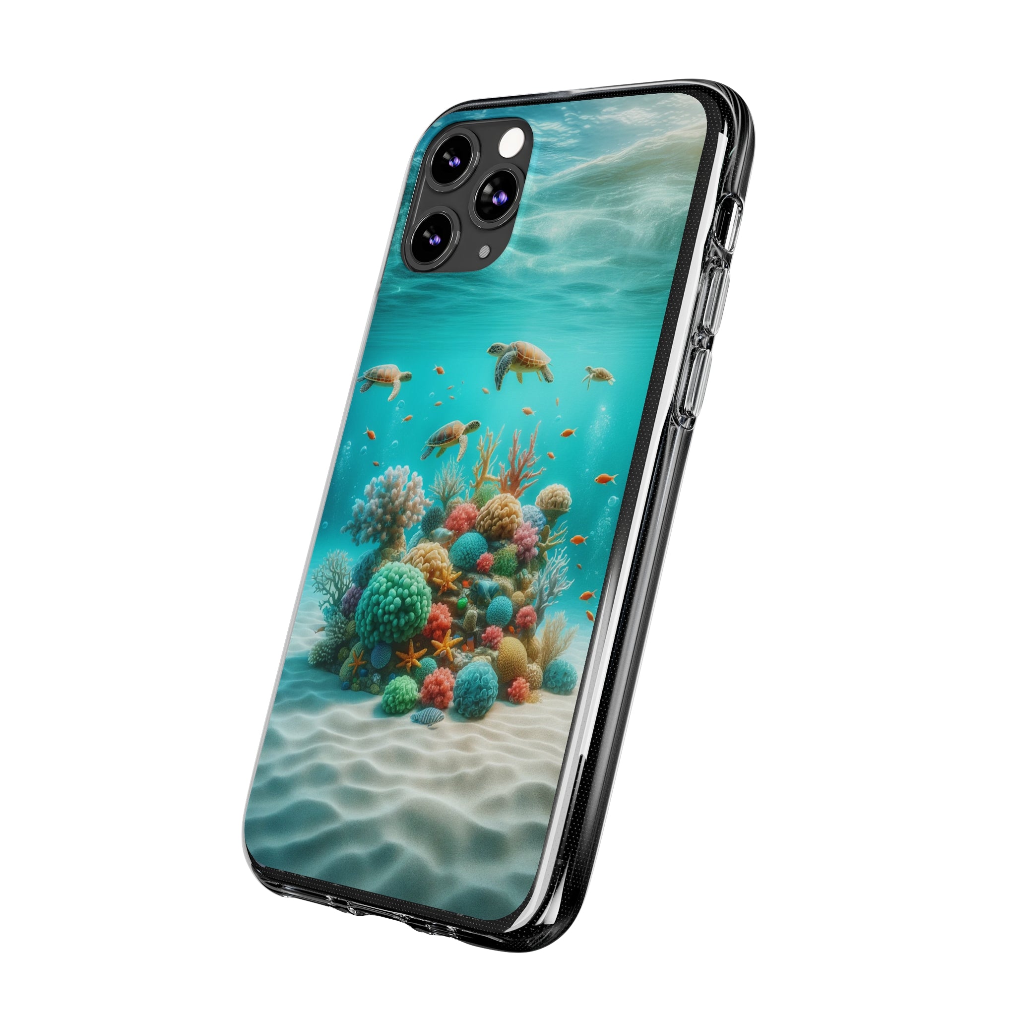 Turtles on coral reef - Soft Phone Case