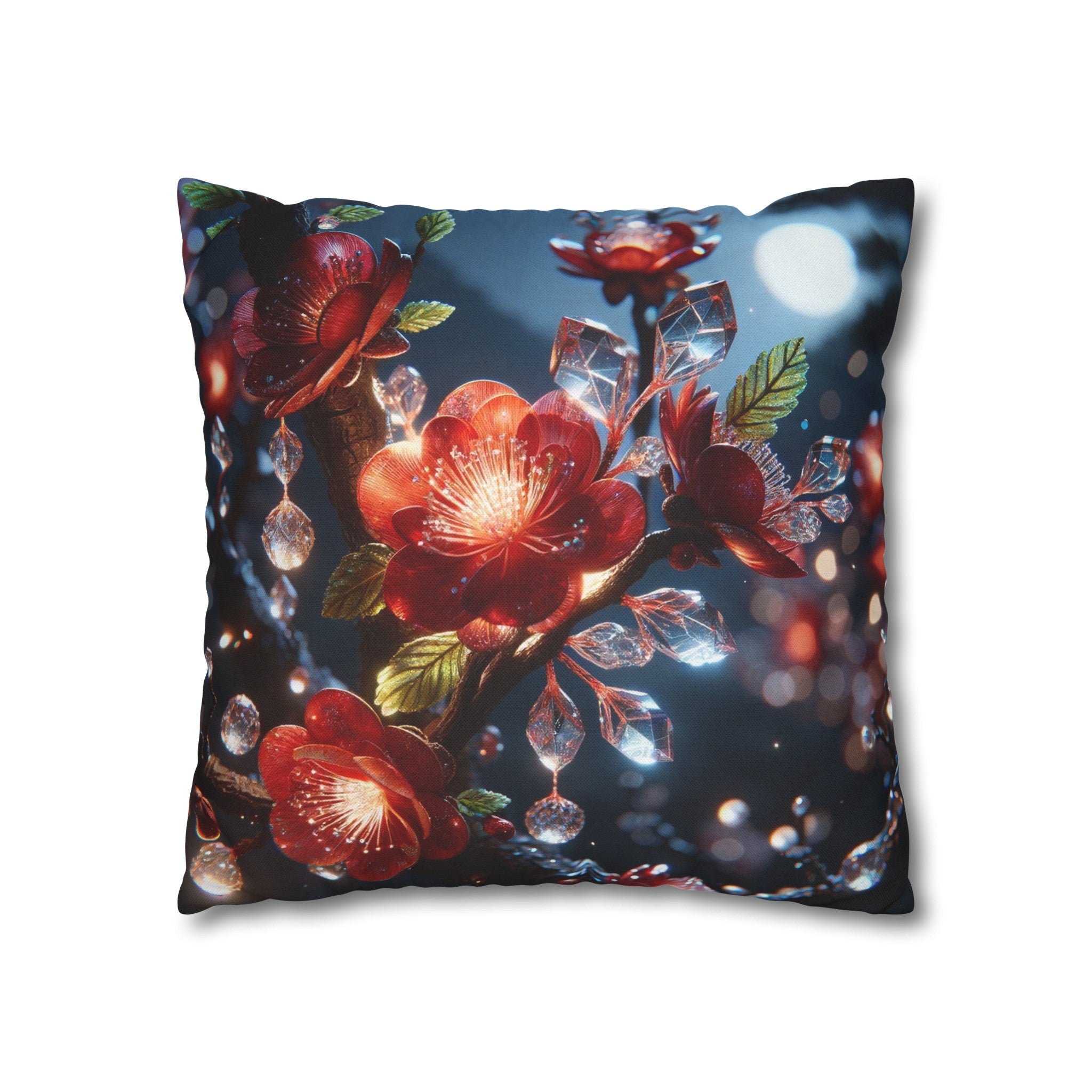 Red diamond flowers (5) - Polyester Square Pillowcase