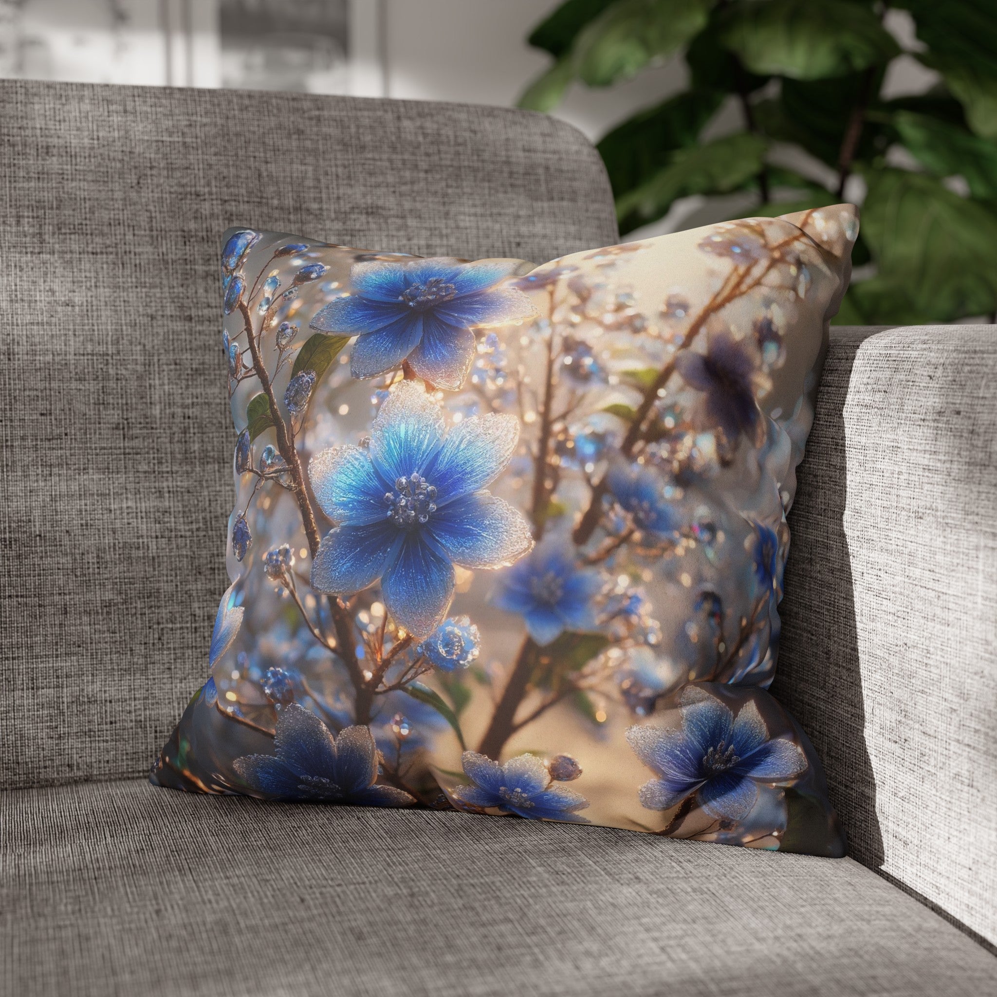 Blue, diamond flowers (4) - Suede Square Pillowcase