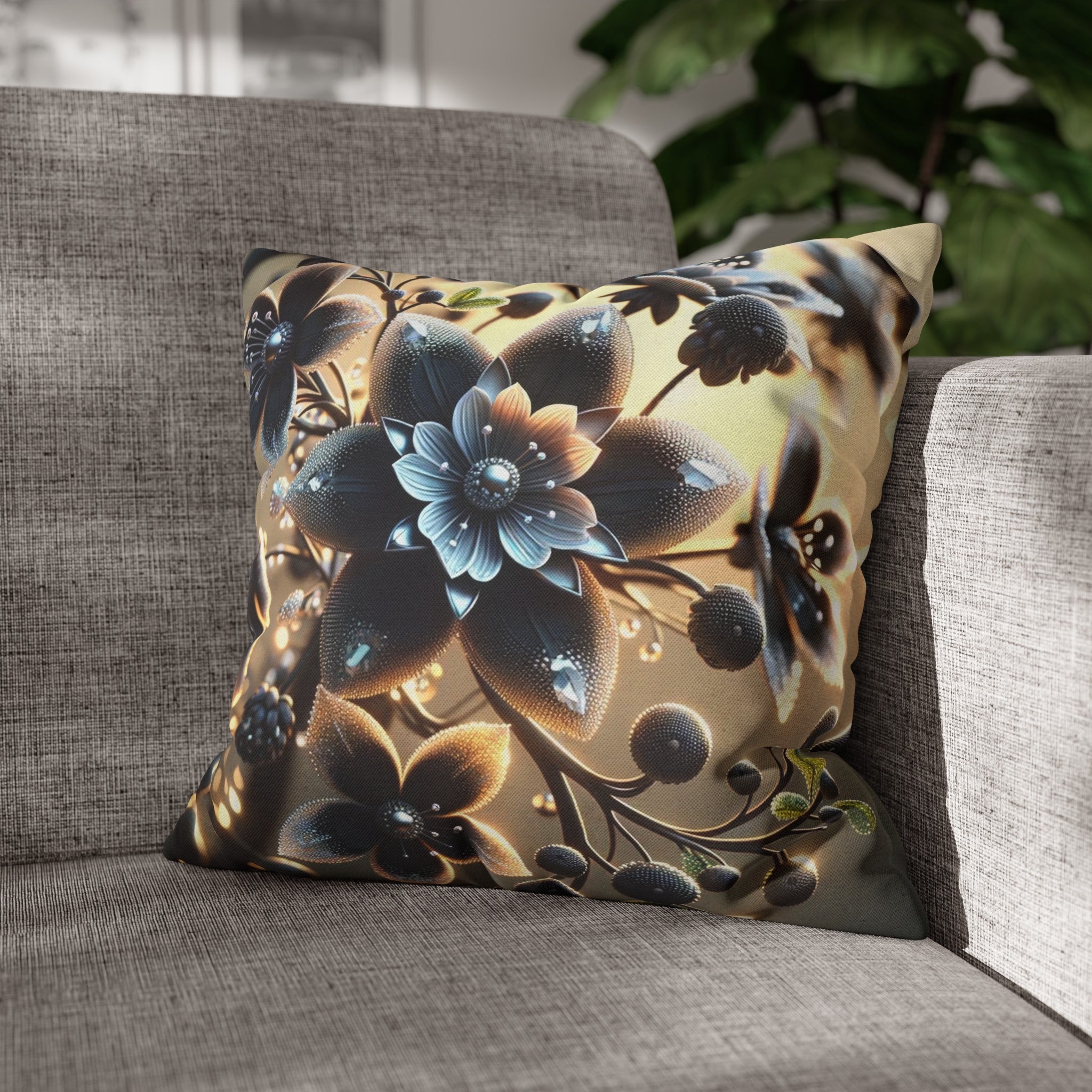 Black diamond flowers (3) - Polyester Square Pillowcase