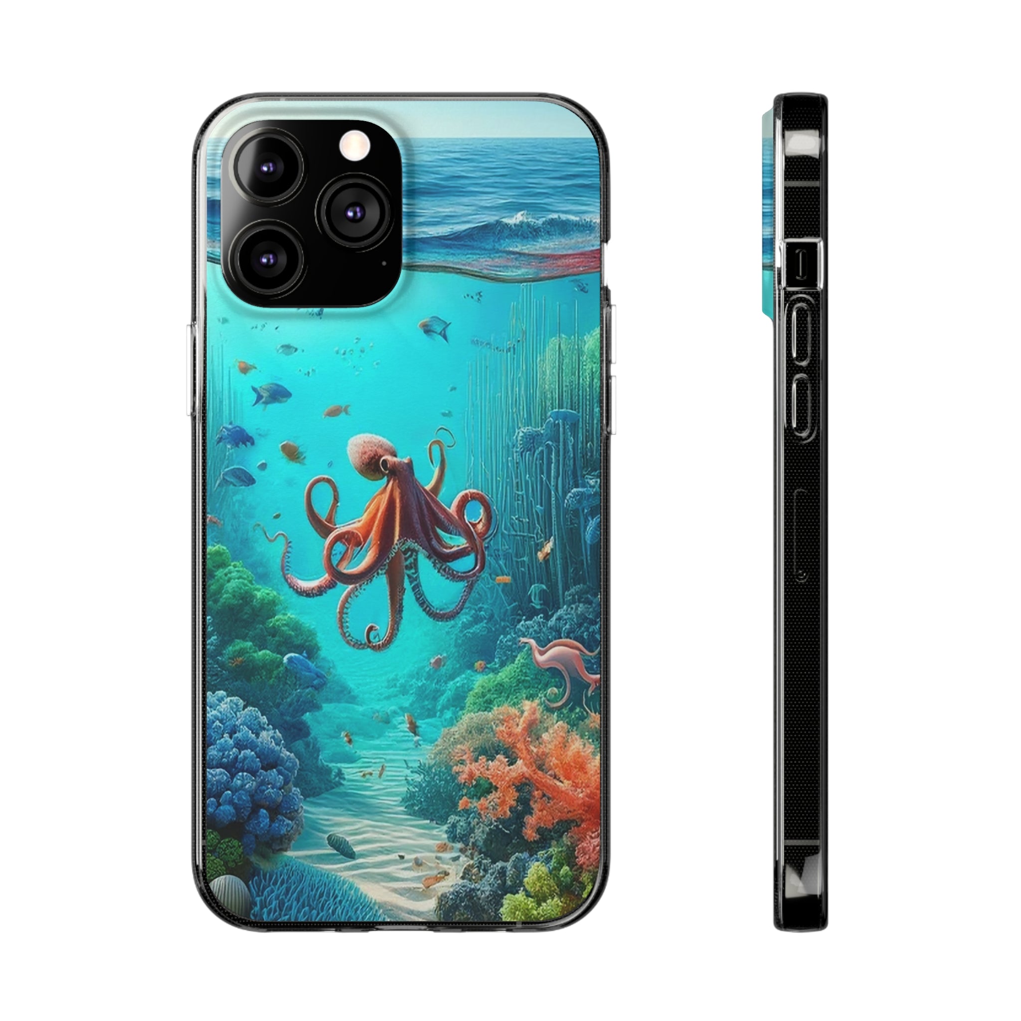 Octopus in turquoise water - Soft Phone Case