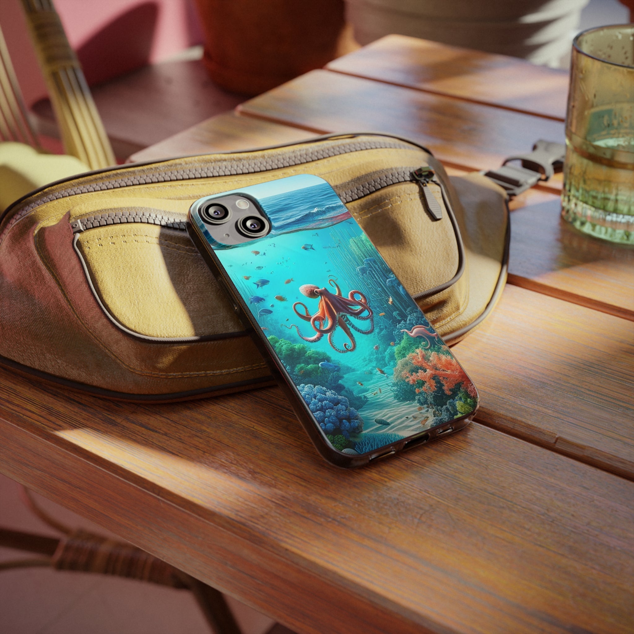 Octopus in turquoise water - Soft Phone Case