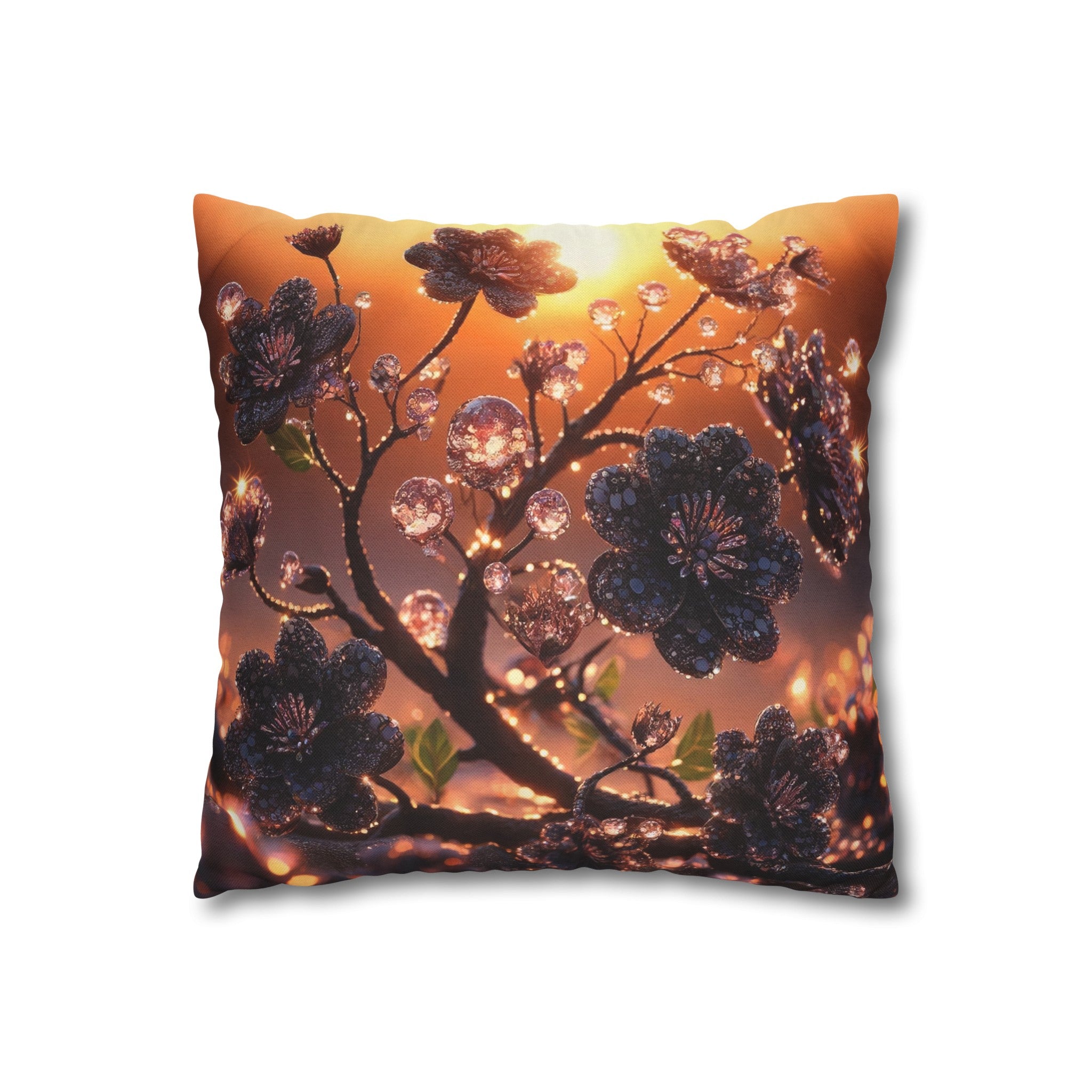 Black diamond flowers (2) - Polyester Square Pillowcase