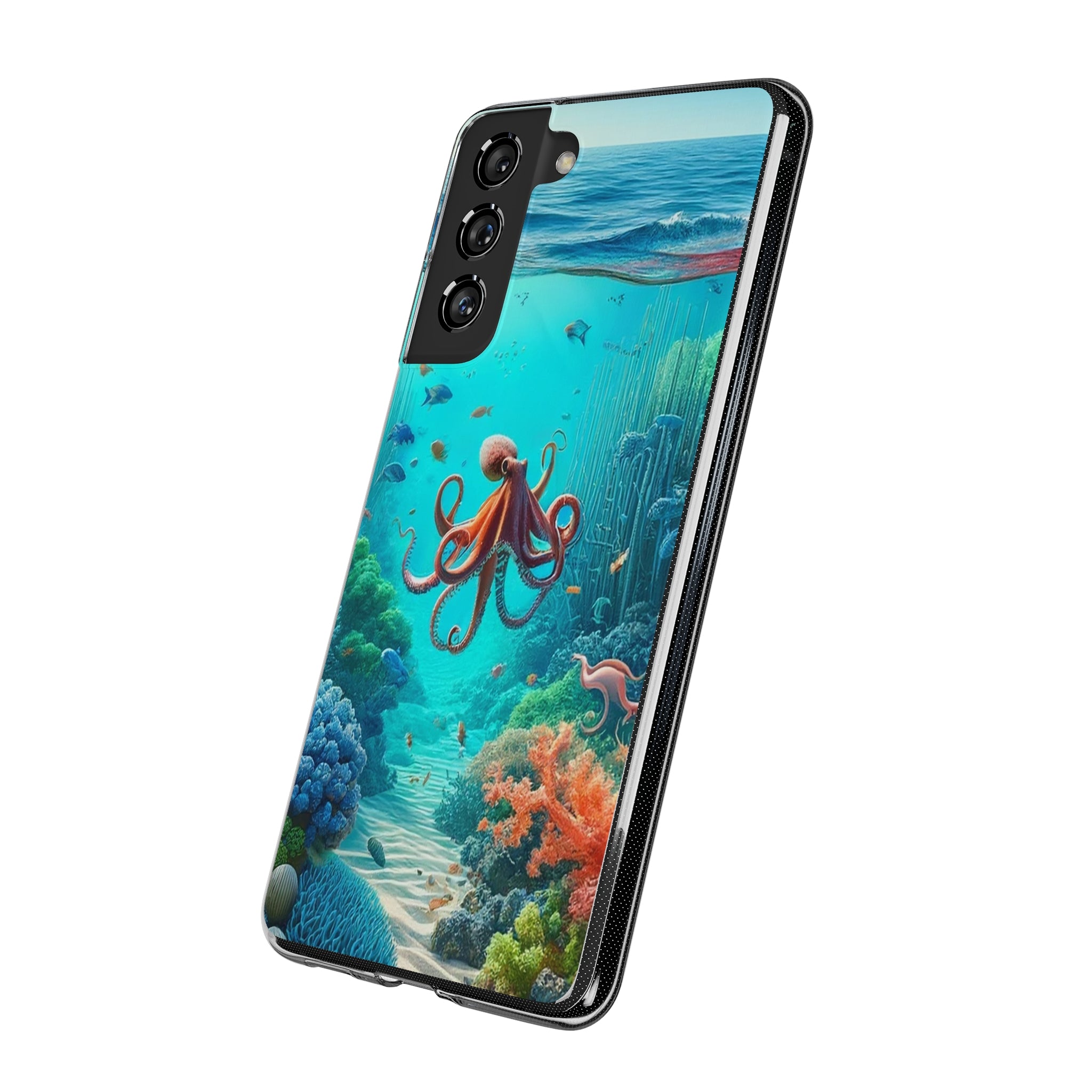 Octopus in turquoise water - Soft Phone Case