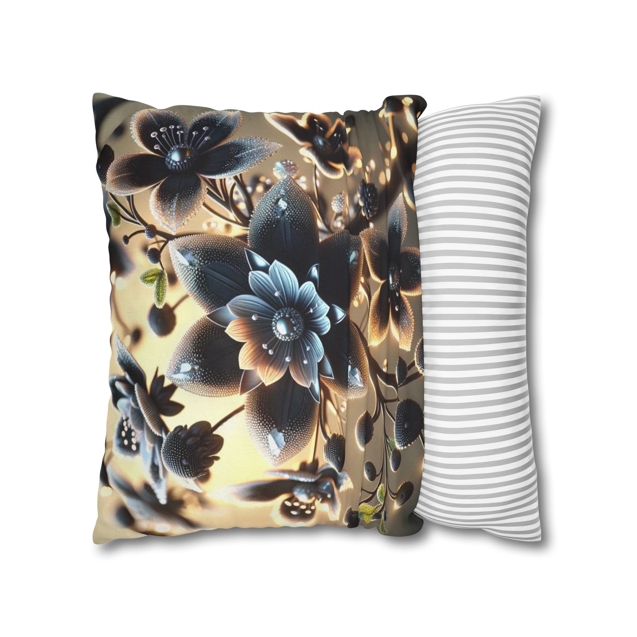 Black diamond flowers (3) - Polyester Square Pillowcase