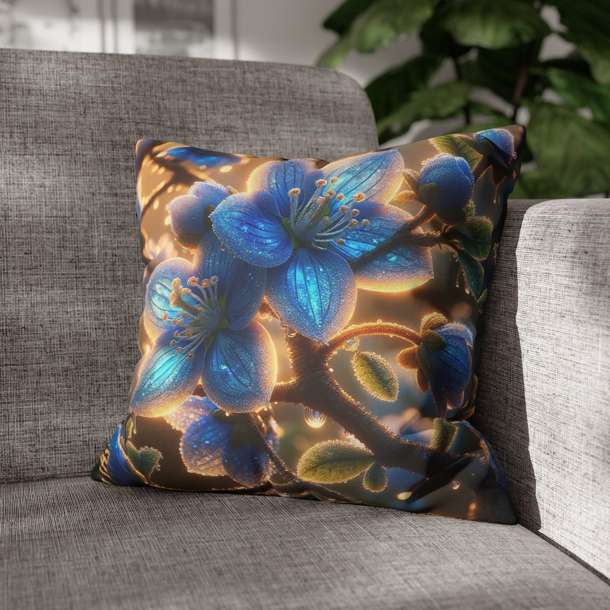 Blue, diamond flowers (3) - Suede Square Pillowcase