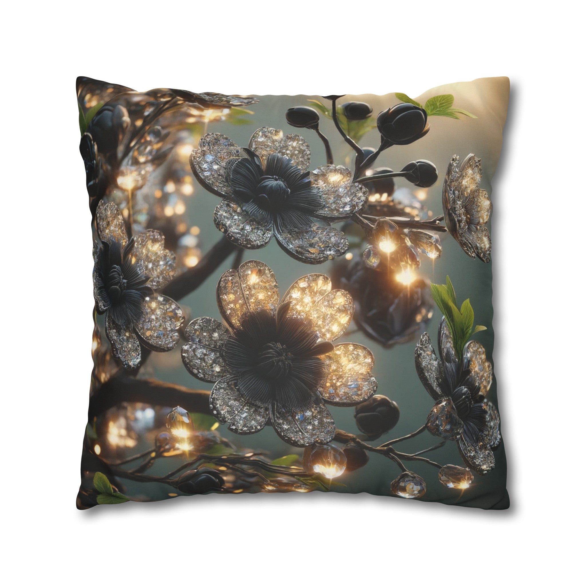 Black diamond flowers (1) - Suede Square Pillowcase