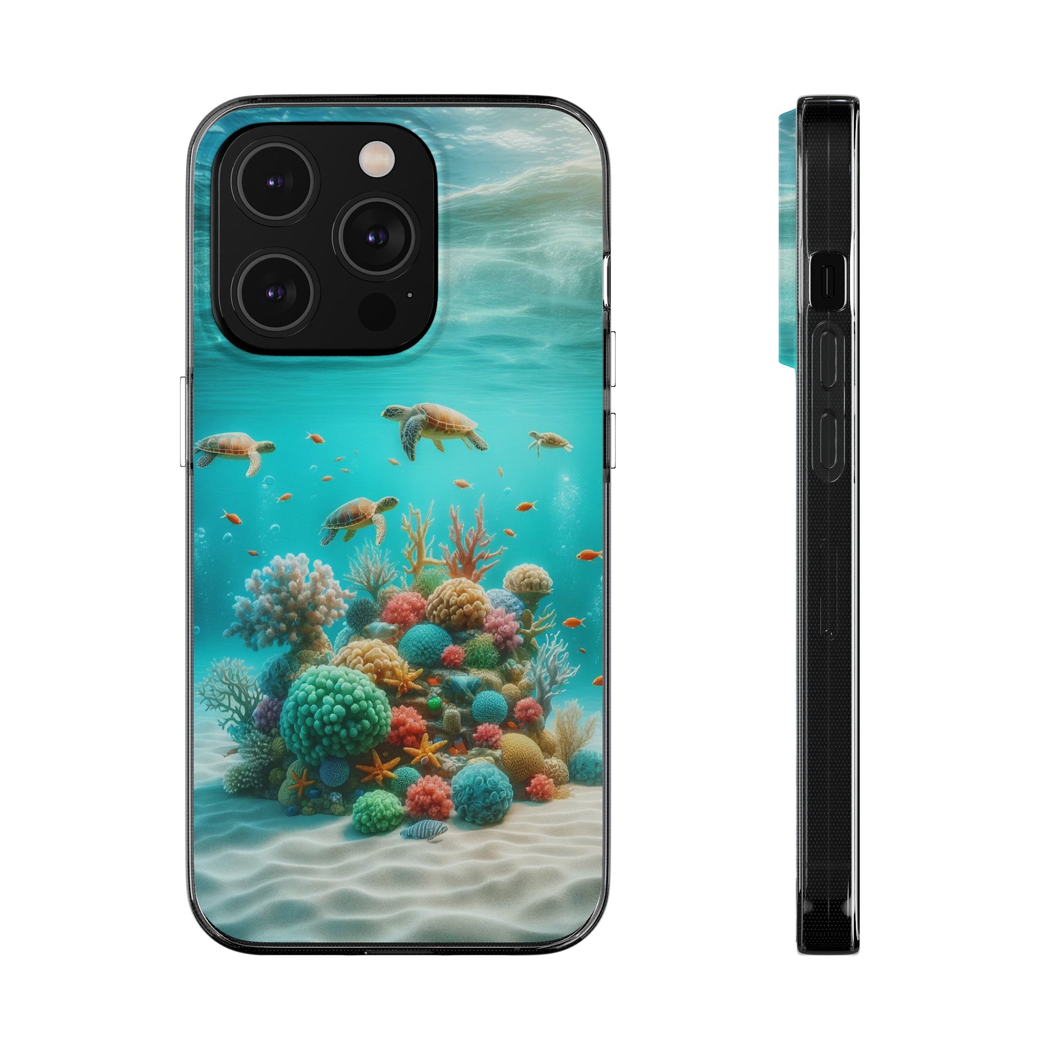 Turtles on coral reef - Soft Phone Case