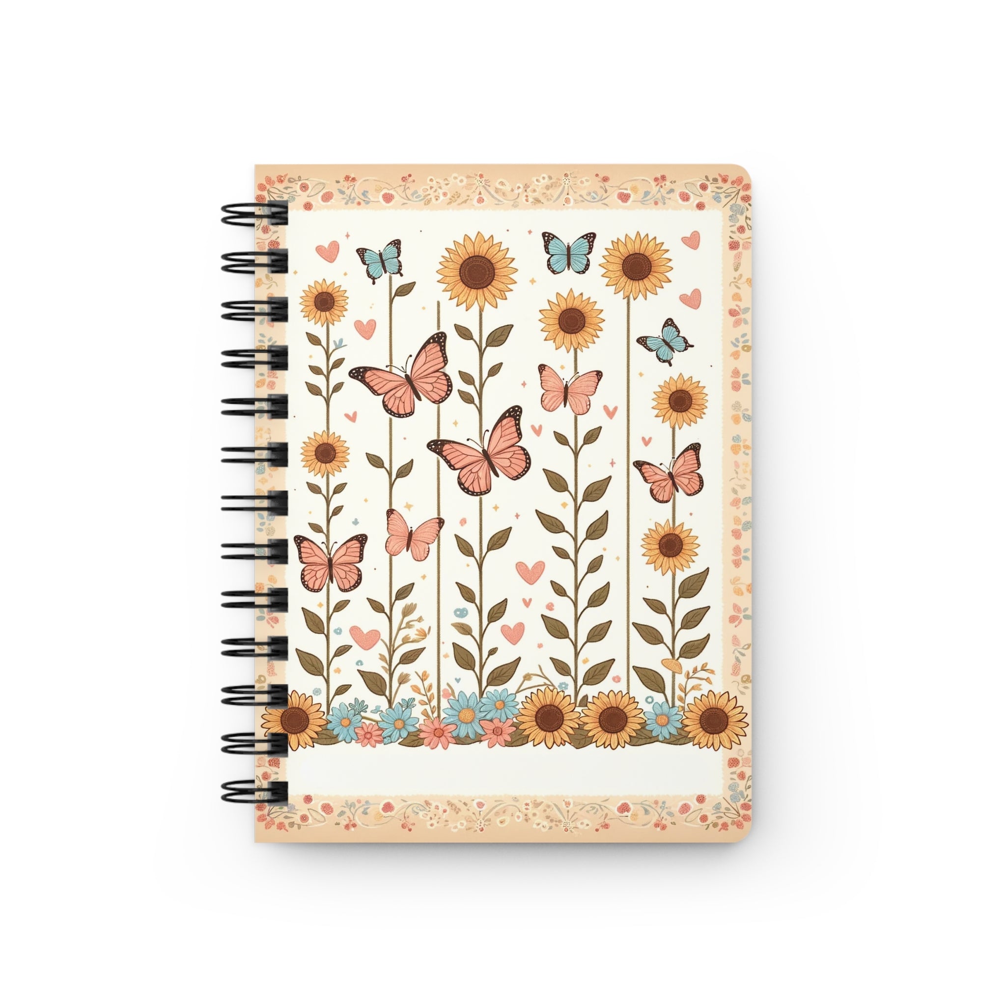 Butterflies and sunflowers 1 - Spiral Notebook